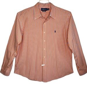 Ralph Lauren Custom Fit Long Sleeve Button Shirt Orange White Stripe Size XXL